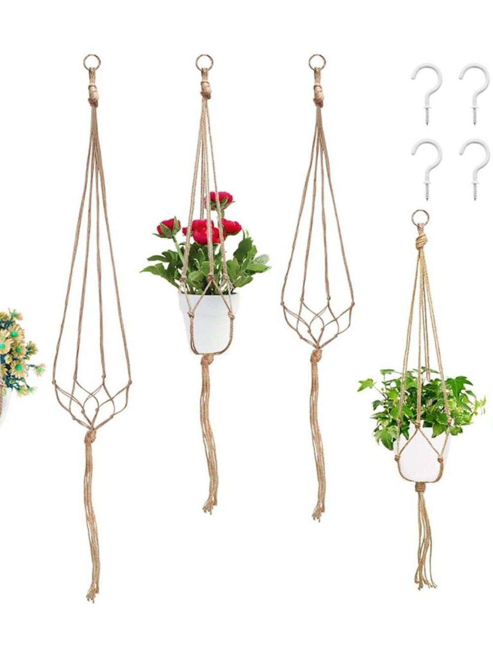 6 Pack 3 Sizes Macrame Hanging Planter Holder Plant Hanger with 6 Pack 2.9 Inch